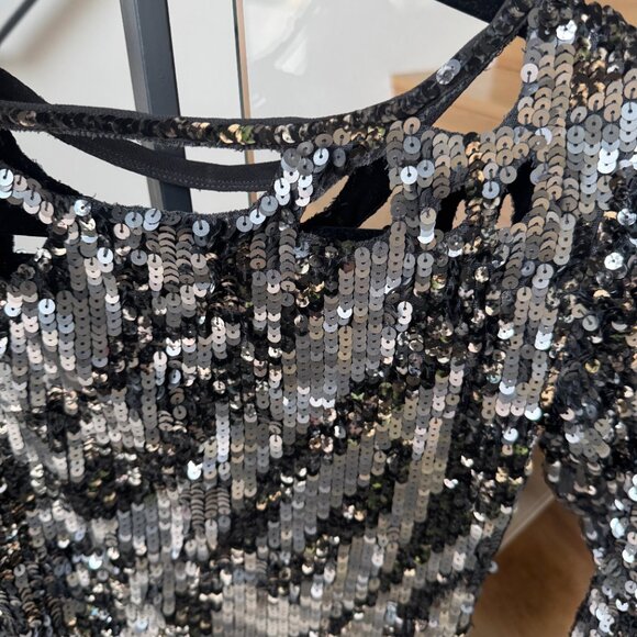 Metallic Silver Sequin Cut Out Mini-Dress, Size XS/S - Picture 2 of 8